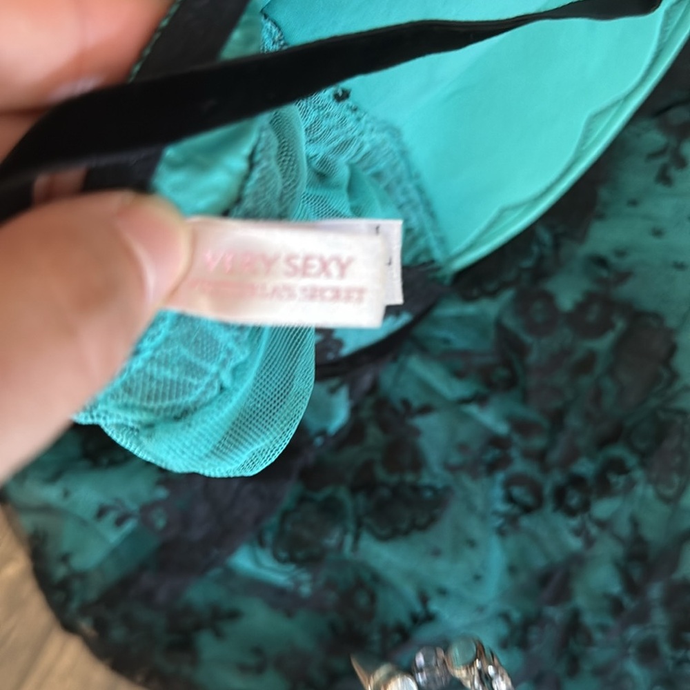 Victorias Secret Y2K Black and Teal Lace Slip Dress Lingerie - Picture 2 of 2